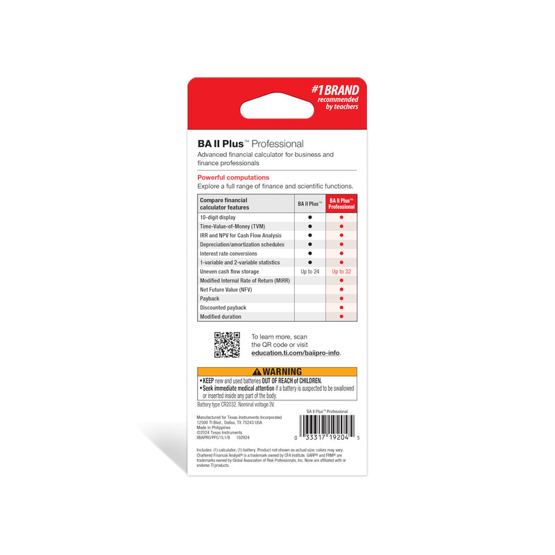 BA II Plus Professional Financial Calculator Texas Instruments | Advanced financial calculator; Powerful computation functions