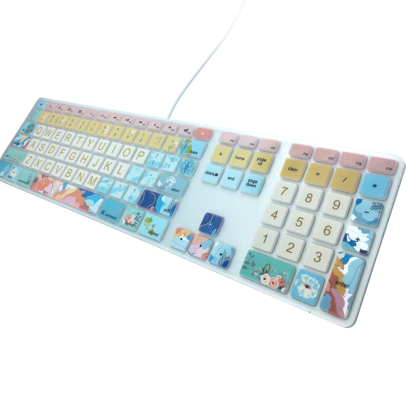 Silicone Keyboard Cover Skin for Apple iMac Keyboard with Numeric Keypad Wired USB MB110LL/B(Model: A1243), Cute Print, US Layout, Litter Flowers for Apple wired keyboard(Model: A1243)