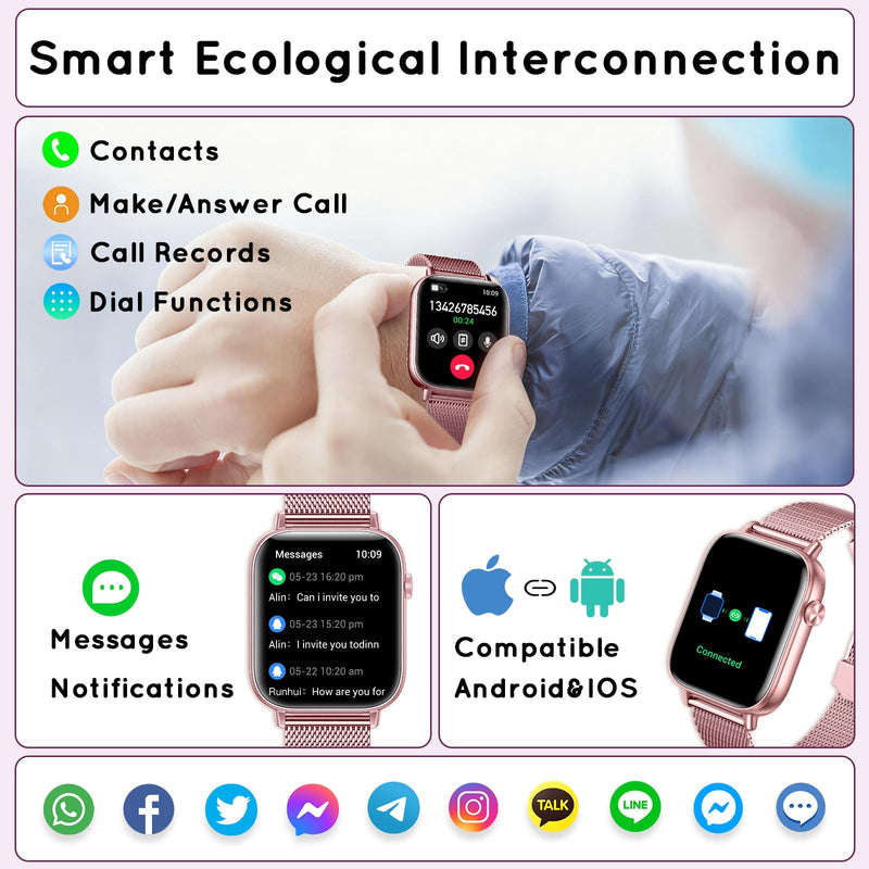 Smart Watch for Women 1.83" HD Bluetooth Call Step Fitness Tracker 3 Bands | Compatible Android & iPhone Phones Smartwatch with Heart Rate/SpO2/Sleep Monitor, Waterproof 120+ Sports Modes, Purple