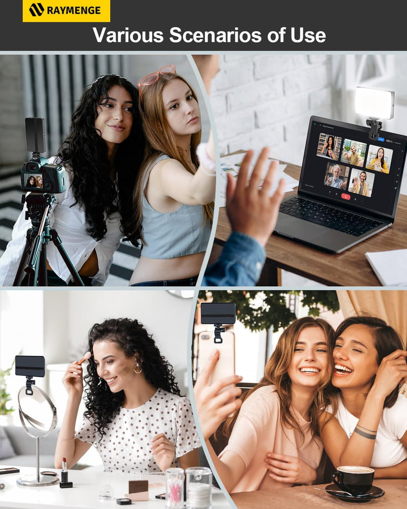 120 LED Selfie Light for Phone with Front & Back Clip, 3 Light Mode CRI 95+ 2500K-9000K Infinitely Dimmable Light, 3000mAh High Power Rechargeable Clip On Light for Selfie, Tiktok, Vlog Black