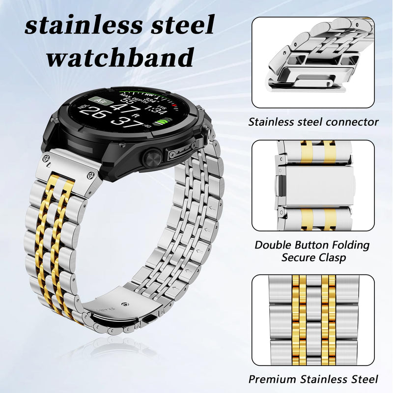 ZPJPPLX 22mm Metal Watch Bands for Fenix 8 47mm E 7 6 Pro 5 plus,Stainless Steel Quickfit Strap for quatix 6 7 8/tactix 8 epix Pro 47mm/Approach S62 S70/Forerunner 970 965 955 945 935/Descent G2 G1 silver gold