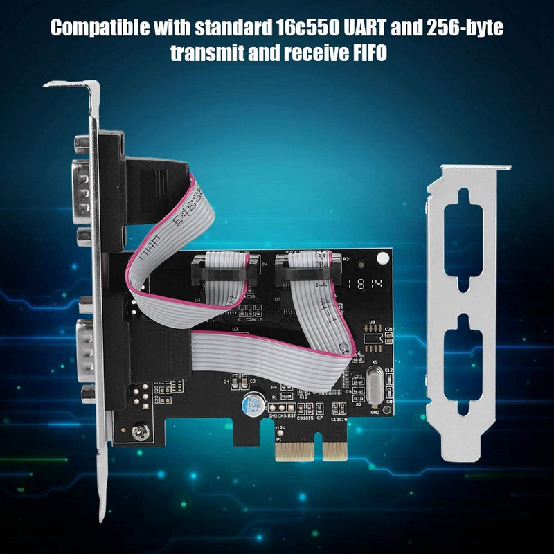 PCI-E to RS232 2-Port Serial Port Converter Adapter, Dual Serial RS-232 PCIe Card Low Bracket with 16C550 UART, RS232 PCIe X1 Card for Desktop