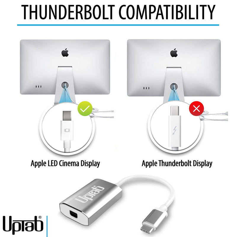 uptab USB-C to Mini DisplayPort Adapter 4K 60Hz, Power Port | Thunderbolt 3 compatible; pass-through USB-C charging; iPhone, MacBook Pro/Air M1-M5, iPad Pro, Mac mini M4, iMac Silver