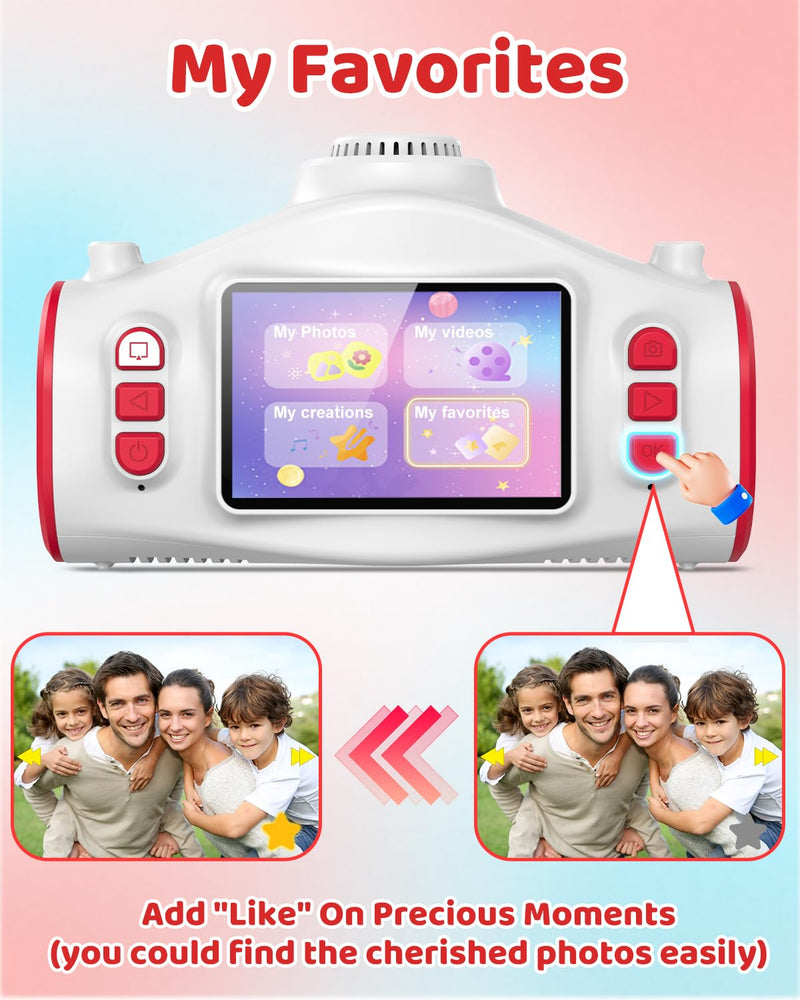 Kids Camera with Projector, 1080P Digital Video Camcorder, 48MP Photo Camera, Portable Toddler Camera Christmas Birthday Travel Gift Toy for Boys Girls Age 3 4 5 6 7 8 9 10 11 12, White