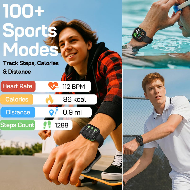 MorePro Smart Watch (Answer/Make Call), 1.83” Health Fitness Watch with Heart Rate, Blood Pressure,SpO2 and Sleep Monitor, 100+ Sports Modes, IP68 Waterproof Fitness Tracker for Men Women Black