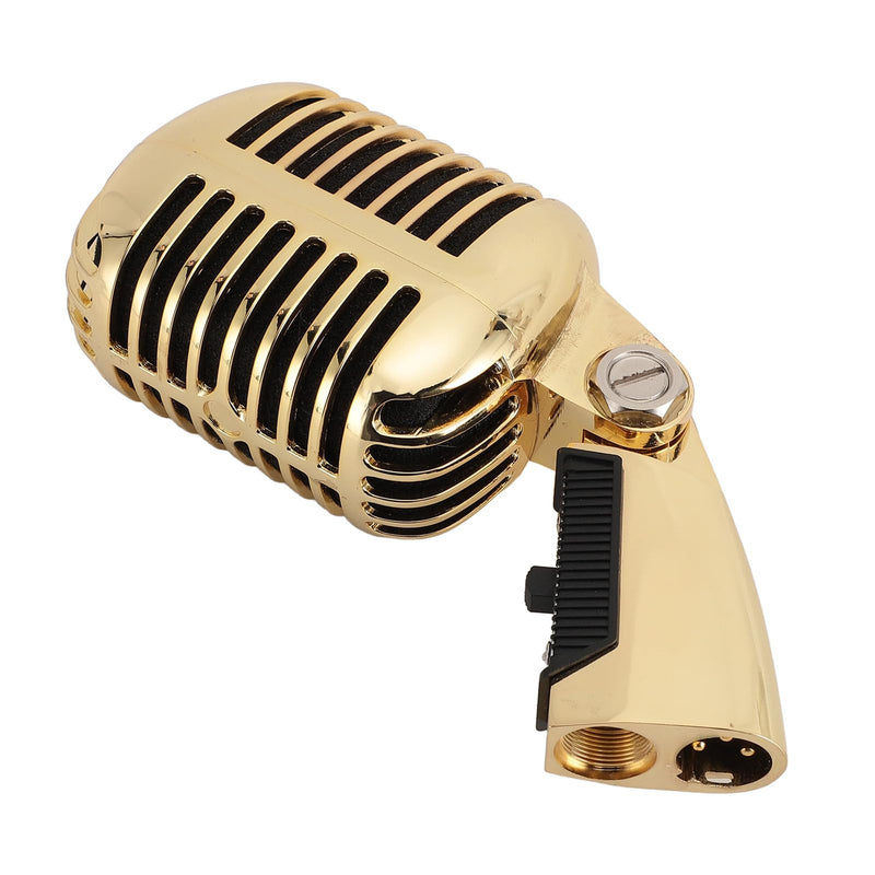 Retro Vintage Microphone, Zinc Alloy Self Tensioning Rack Dynamic Vocal Microphone with Sound, for KTV, Stage Performances (Gold)