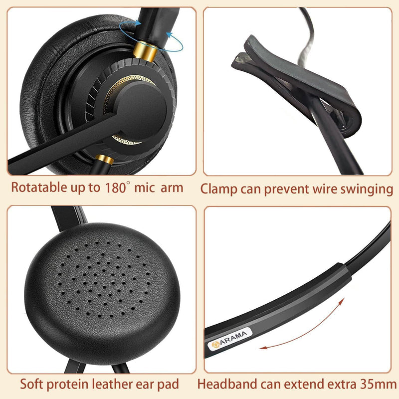 [AUSTRALIA] - USB Headset with Microphone for PC, Computer Headset, Noise Cancelling Adjustable Volume Control Lightweight Wired Headset with Mic for Work, for Laptop Business Skype UC Webinar Call Center Office A802USB-Dual 