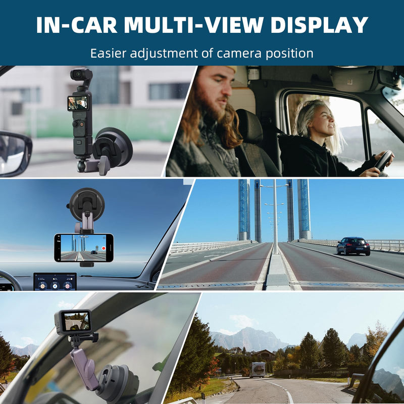 Pocket 3 Suction Cup Mount, Car Mount Windshield and Window Camera Holder for DJI Osmo Pocket 3 2, Action 4, Insta360 X4 X3 Go 3S, GoPro Hero 12 11 10 9 Accessories - Aluminum Alloy Metal