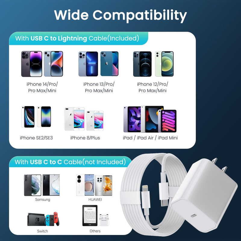 iPhone Charger Fast Charging【MFi Certified】 2Pack 20W PD USB C Wall Fast Charger Block with 6&10FT USB C to Lightning Cable Compatible with iPhone 14 Pro Max/13 Pro Max/12 Pro Max/11Pro/XS/XR/X/8/SE 6+10FT