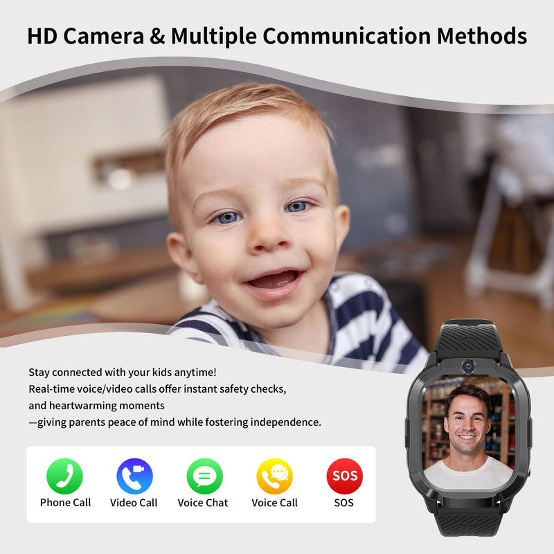 4G Kids Smart Watch with GPS Tracker & Phone Call for Age 5-12,Tracking Smartwatch with SOS Calling, School Mode, Parental Controls, Video Call Voice Chat Camera Alarm Clock Flashlight Birthday Gifts Black