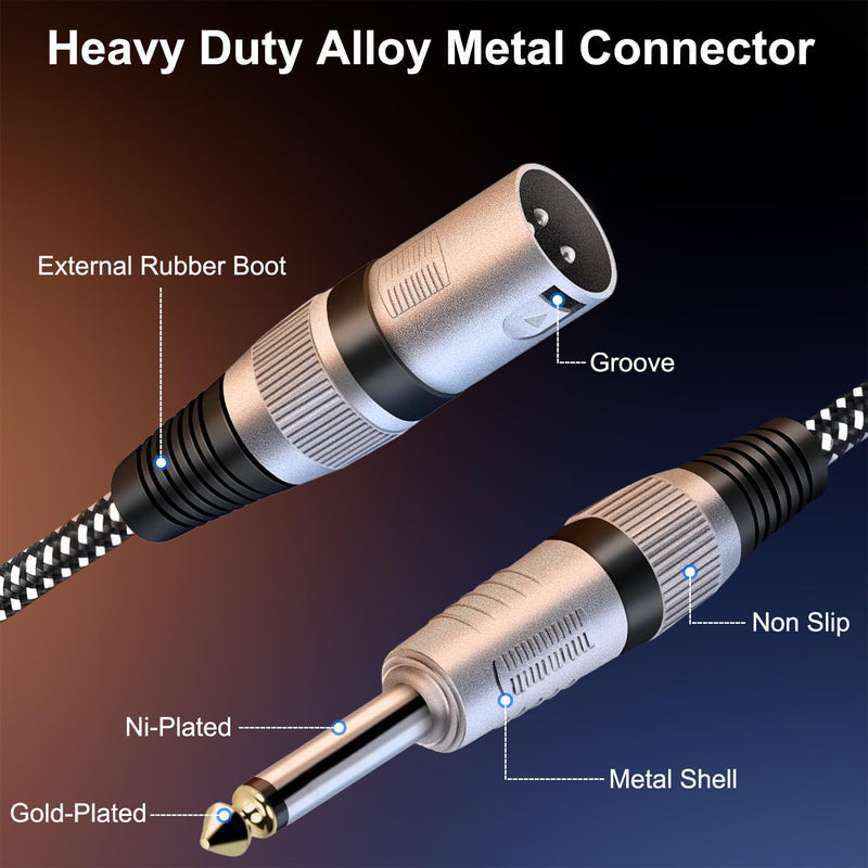 XLR Male to 1/4 Inch TS Cables 10 FT/2Pack, Nylong Braided XLR 3 Pin Male to Quarter inch 6.35mm TS Unbalanced Interconnect Wire Mic Cord (Pure Copper Conductors) 2 10FT