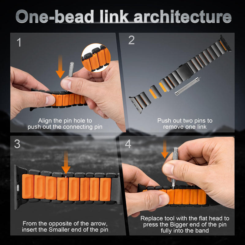 Magnetic Metal Band for Men, Compatible with Apple Watch 42-49mm | Luxury Titanium Silicone Strap, Lightweight Sport Band for iWatch Series 1/2/3/4/5/6/7/8/9/10/11/SE, Fits 5.4"-7.7" Wrists Titanium + Orange