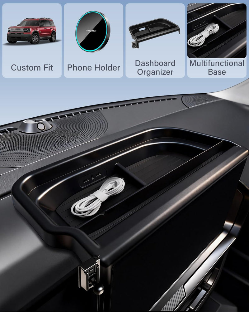 SKYLOTEC Magnetic Charger Phone Holder for Ford Bronco Sport 2025 13.2 inch | Bronco Sport Dashboard Storage Accessories, for MagSafe iPhone 15W Wireless Charger Car Cell Phone Mount Magnetic Wireless Charger