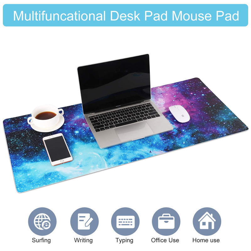 Extended Gaming Mouse Pad Mat Large Desk Mat Non Slip Rubber Base Computer Desktop Laptop Keyboard Mouse Mat with Stitched Edges, 35.1 x 15.75 in Long XXL Waterproof Mousepad for Work Game, Galaxy Nebula Galaxy