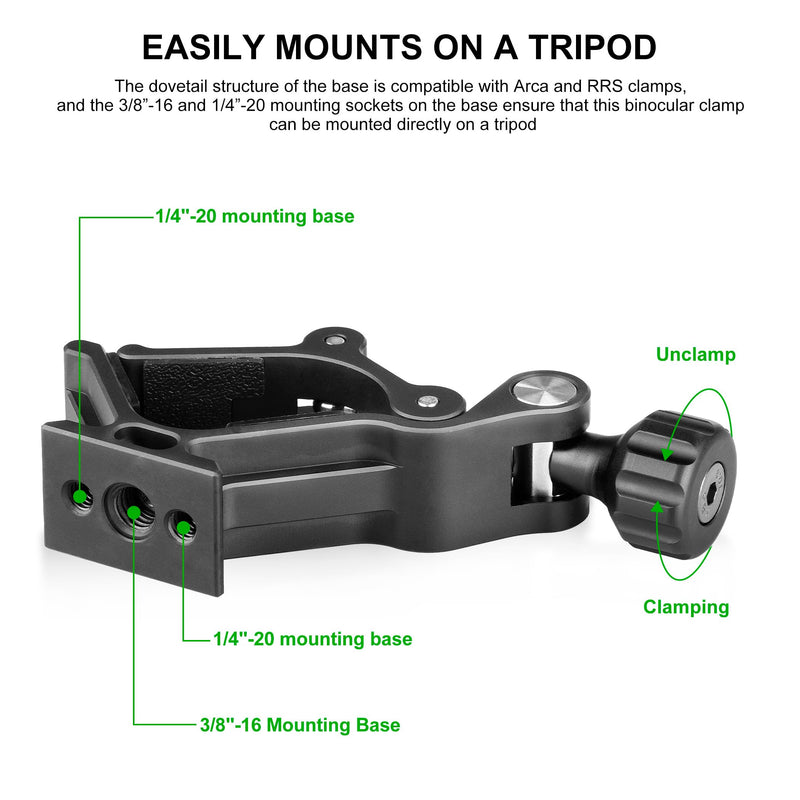 FANAUE S3 Binocular Tripod Mount Adapter with 1/4" & 3/8" Screw and ARCA Quick Release Binocular Tripod Mount, Compatible with Vortex Zeiss Nikon Swarovski Leica Leupold Bushnell Binoculars.