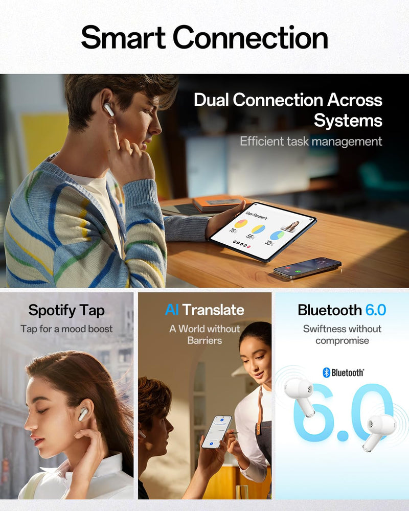 OPPO Enco Air5 Pro True Wireless Earbuds, Bluetooth 6.0 in-Ear Headphones Stereo, 55dB Active Noise Cancellation, Triple-Mic AI Clear Call, Hi-Res Audio, 54H Playtime, Deep Bass, IP55, Pearl White