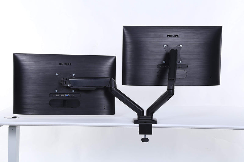 ApexDesk Dual Monitor Arm Desk Mount – Adjustable Height Gas Spring – VESA Mount with C Clamp & Mounting Base – Computer Monitor Stand for Screen up to 32 inch – Holds up to 20 lbs., Black (DMM-24) Dual Arm