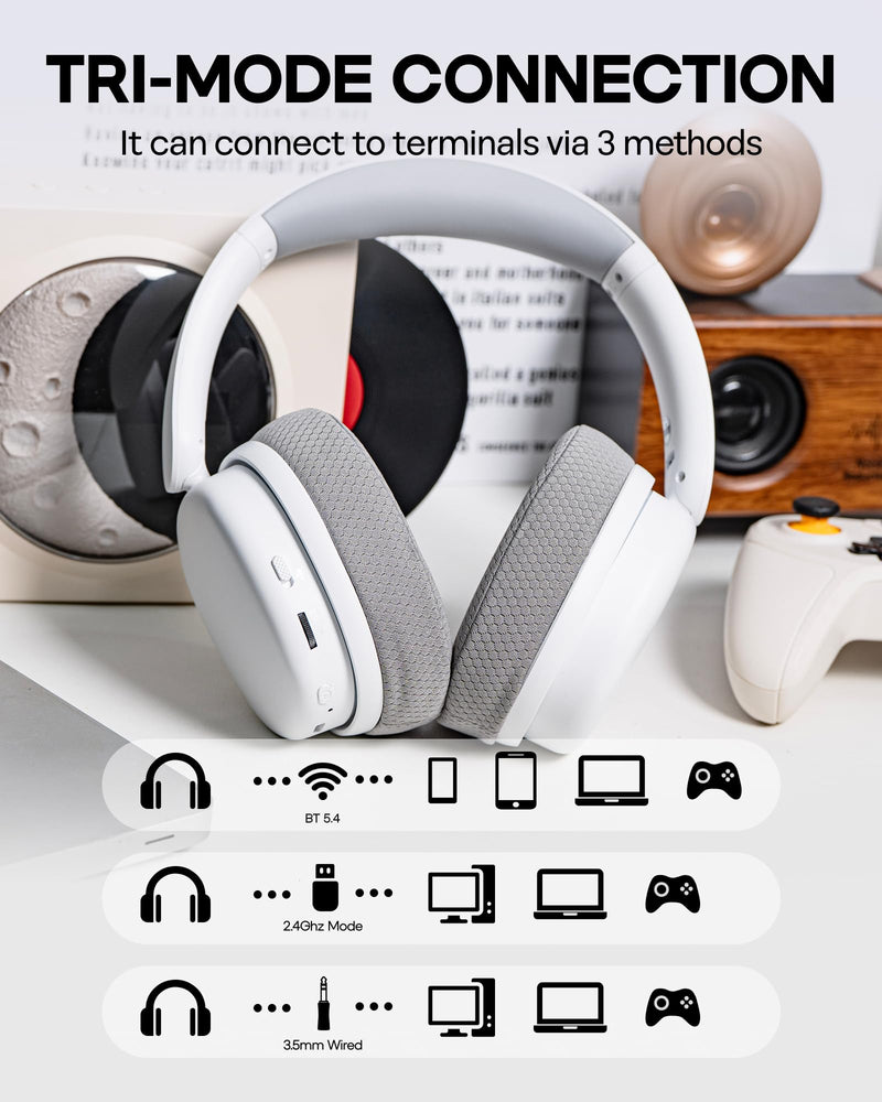 EPOMAKER X Aula G7 Pro Wireless Gaming Headset, Dual Mode BT5.3 & 2.4GHz, 7.1 Surround Sound, 80+ Hour Battery, RGB Light, with Noise Canceling Mic for PS5, PS4, Switch, PC (White) White