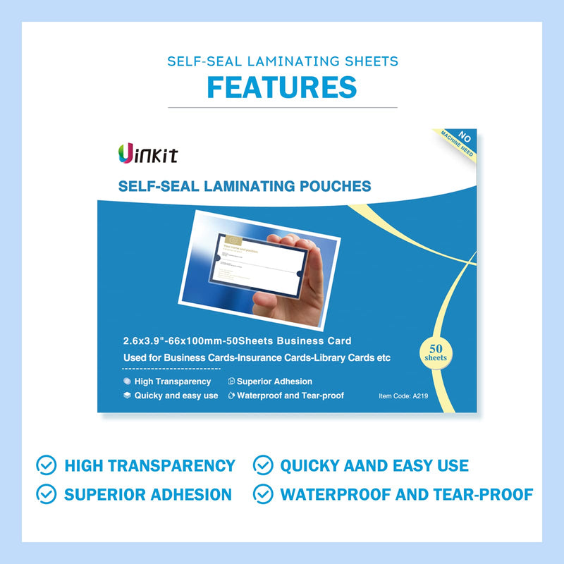 Uinkit Self Sealing Laminating Pouches Self Adhesive Laminating Sheets for Cards 2.6x3.9inches 50Pack 10Mil Thick Gloss Finish No Machine Need (2.6x3.9Inchesx50Pack) 2.6x3.9Inchesx50Pack