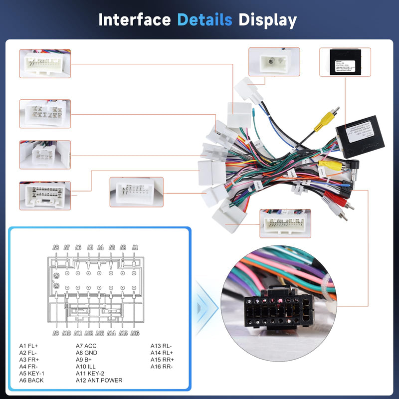 Radio Harness Adapter Wiring Harness with J-BL Canbus Compatible with Corolla Camry RAV4 4Runner Tundra Prado CHR Highlander, 16Pin Android ISO Stereo Connector Support OEM Camera, SWC