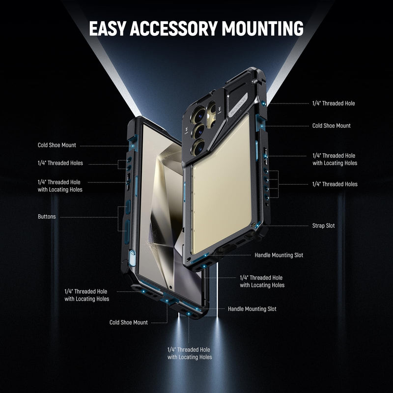 [AUSTRALIA] - NEEWER S24 Ultra Phone Cage with 67mm Filter Adapter, 17mm Lens Backplate, T Mount Lens Adapter, Smartphone Video Rig Stabilizer Compatible with Samsung Galaxy Moment T Series Lenses, PA042 