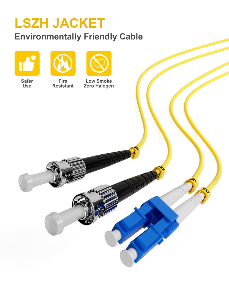OS1 8Pack 1M(3FT) LC to ST Fiber Patch Cable,ST to LC Singlemode Fiber Patch Cable, Duplex 9/125µm LSZH Yellow Jumper Fiber Optic Cord for Media Converters 1M(3FT) 8 Pack Yellow OS1 LC-ST