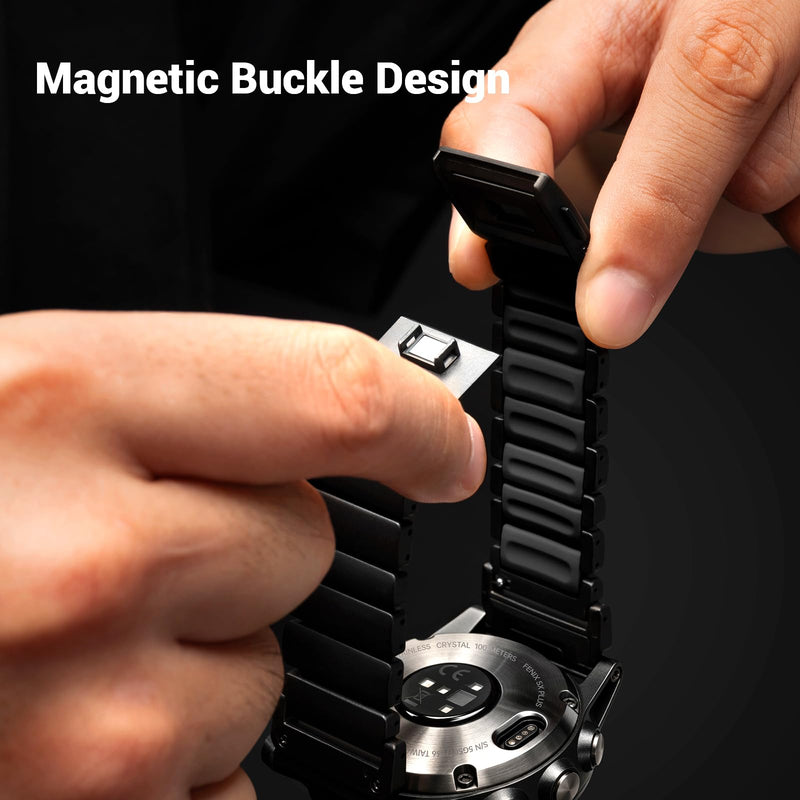 Magnetic Band Compatible with Garmin Watch Band 22mm/26mm，Quickfit Design Titanium Silicone Dual-Layer Link For Garmin Fenix 8/7/6 Pro/5 Plus/Tactix/MARQ/Endur/Quatix/Forerunner 935/945 Black Quickfit 26mm