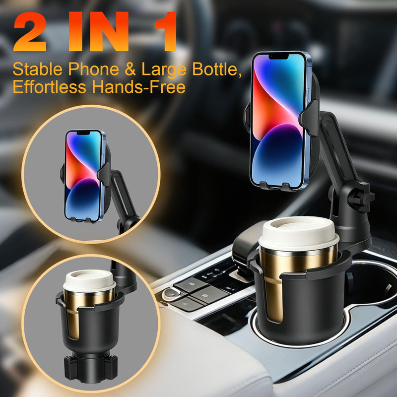 JPart Cup Phone Holder for Car, 2 in 1 Cup Holder Phone Mount with Adjustable Base and 360° Rotating Long Arm, Car Phone Holder Compatible with All Phones for Car Truck, Black - 1 Pack