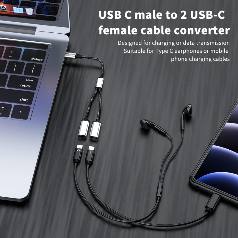 USB C to USB C Female Adapter USB Y Splitter Cable,USB C Male to 2USB-C Female Cord Converter,Dual Double USB C Port Hub USB C Split Adapter for Mac,Xbox One Series X/S,PS4,PS5,Laptop(NOT for monitor) 1 pack Black