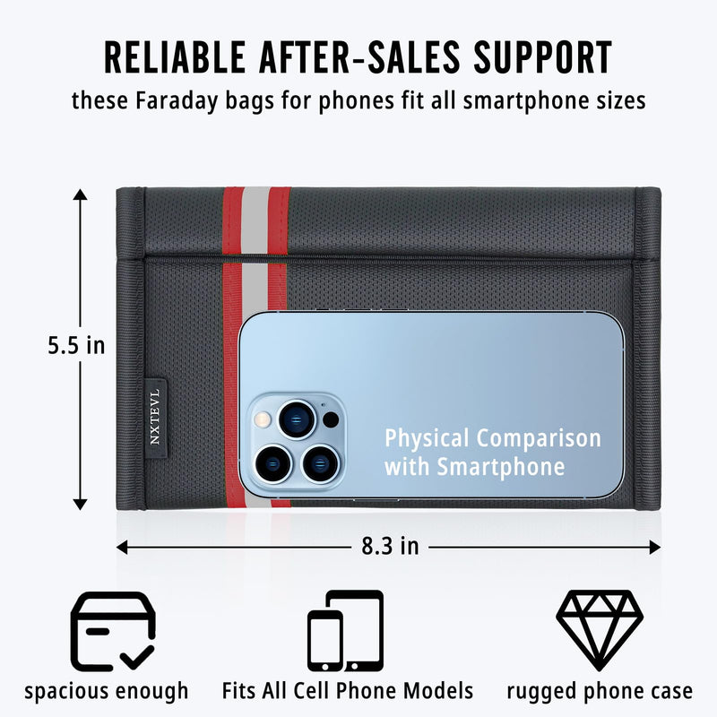 Faraday Bag RFID Signal Blocking Pouch, Military-Grade Anti-Tracking Fireproof Waterproof Pouch for Phone Car Key Credit Card Red