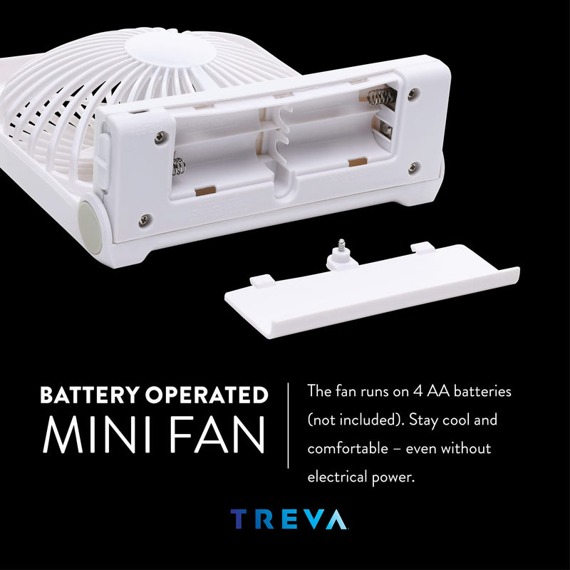 Treva 5-Inch USB And Battery Powered Desk Fan, With 2 Cooling Speeds And Adjustable Tilt (White)
