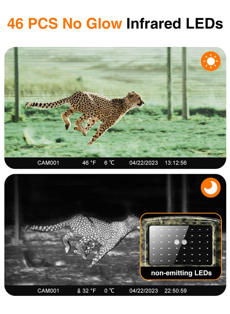 [AUSTRALIA] - Trail Camera - 4K 48MP Game Camera with Night Vision, 0.05s Trigger Motion Activated Hunting Camera, IP66 Waterproof, 130 Wide-Angle with 46pcs No Glow Infrared Leds for Outdoor Wildlife Green 