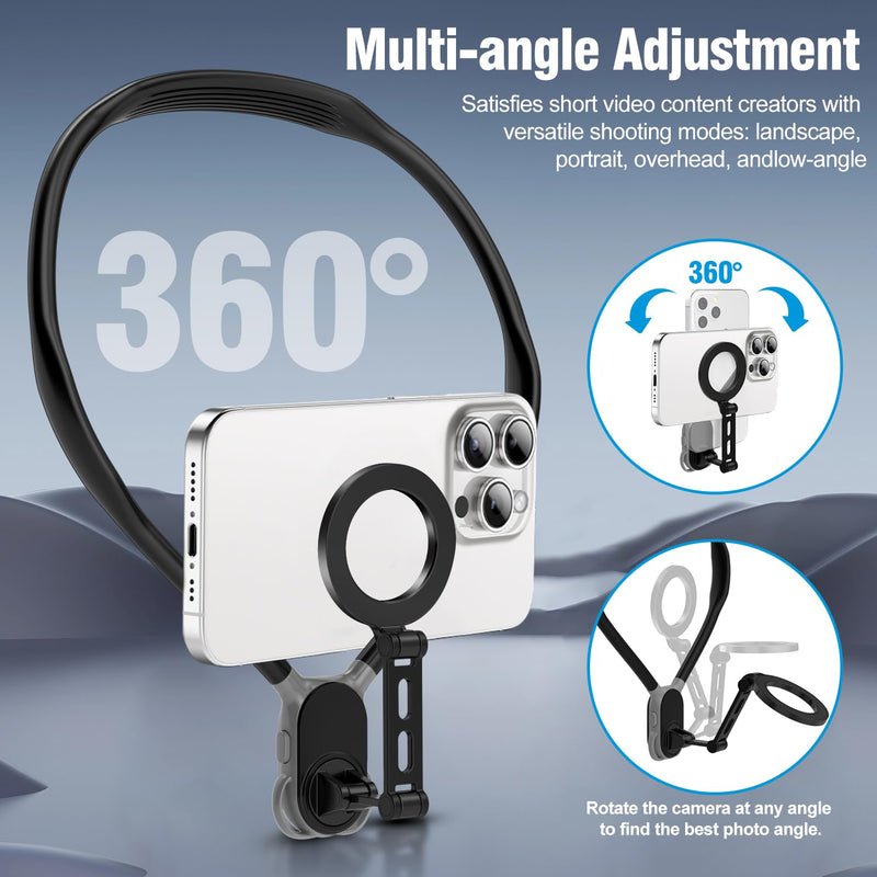 [AUSTRALIA] - Neck Phone Holder for Recording, Neck Tripod for iPhone, Magnetic Neck Chest Mount, Hands-Free POV Cell Phone Necklace Holder for iPhone 15 14 13 12 Series and All Android Phones 