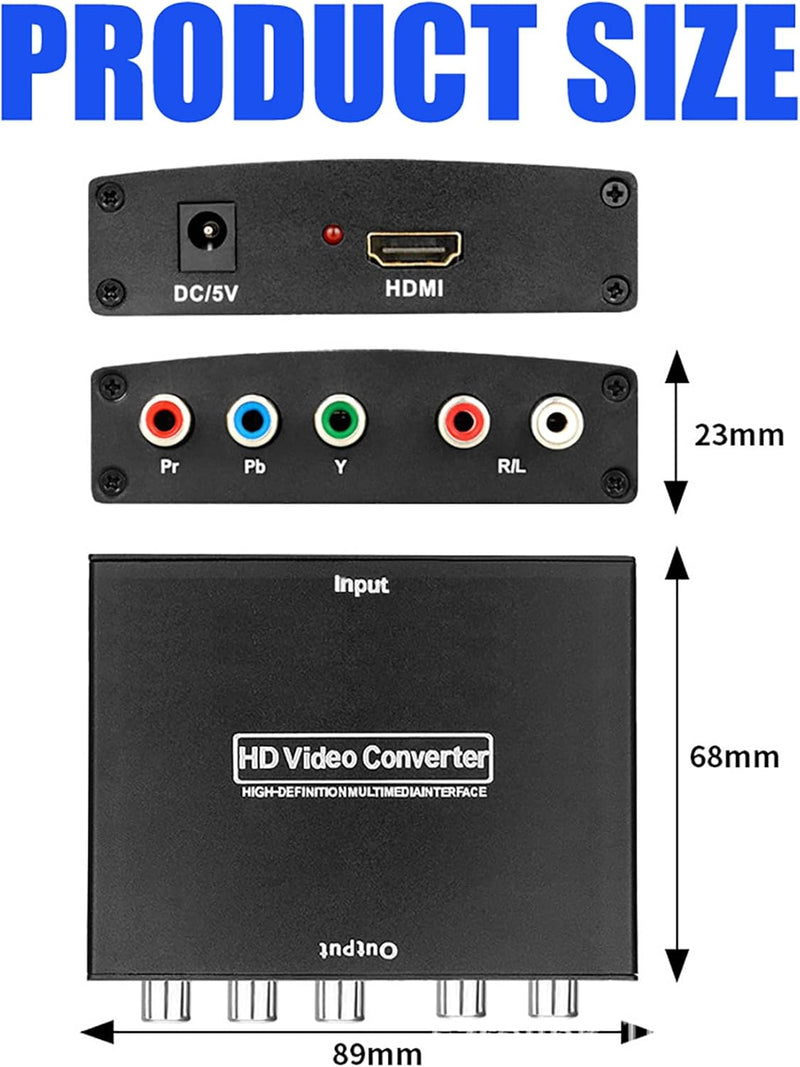 HDMI to Component Converter, avedio links HDMI to 1080P YPbPr 5RCA RGB + R/L Video Audio Adapter, Support Apple TV, PS5, Roku, Xbox, Fire Stick, DVD Players to HDTV and Projector (Black)