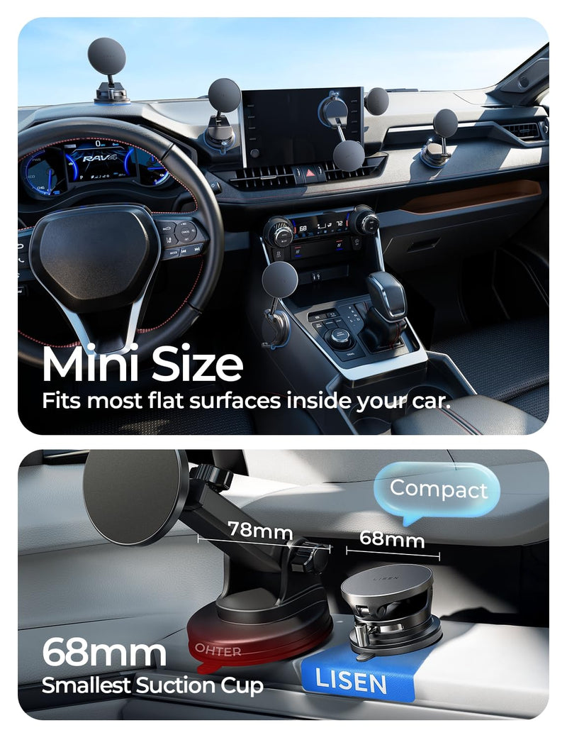 LISEN 15W MagSafe Car Mount Charger, Magnetic Wireless Car Phone Holder | [Easiest Mount] 96LBS Vacuum Suction Car Mount, 360° Magnetic Phone Holders for Your Car, for iPhone 17-12, Pixel 10, Samsung Black 1 Pack