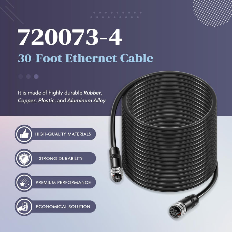 720073-4 30 Foot Ethernet Cable, Replace for Humminbird AS EC 30E 30ft. Ethernet Cord, Fit for APEX, SOLIX, Onix, ION, 1100/1100 HD, 900/900 HD, 800/800HD, 700 HD Series AS EC 30E 30ft.