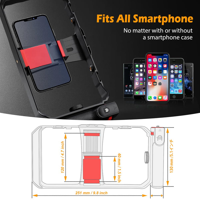 Neotter Smartphone Video Rig, Filmmaking Vlogging Cage, Phone Stabilizer Tripod Mount with Wireless Remote Shutter for All iPhone and Android Smartphones