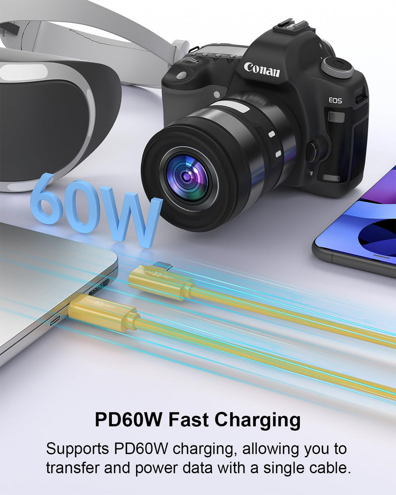 Fiber Optic USB C Tethering Cable 15FT, 10Gbps Right Angle Tether Cable with PD 60W & German SiliconLine Chip, Zero Latency & Zero Data Loss, High-Visibility for VR/Camera/Computer/Sony/Nikon/Canon