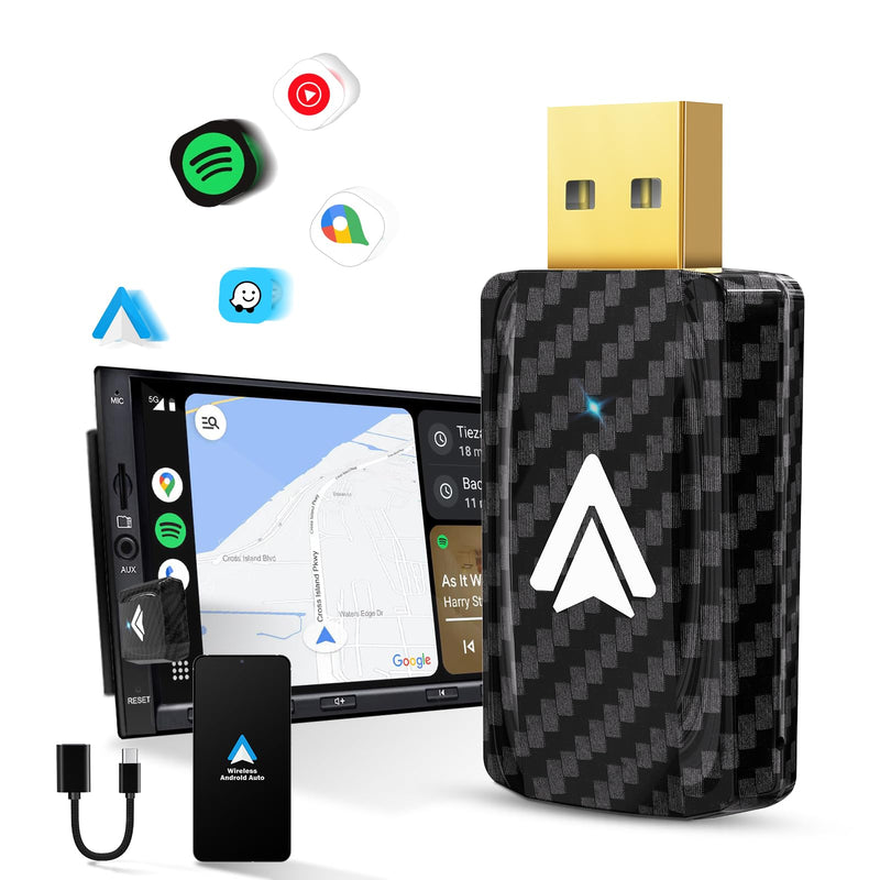 Android Auto Wireless Adapter for Car Small Android auto Dongle for Converts Wired Android Auto to Wireless Android Auto for Car Model 2017+ Play Plug, Black