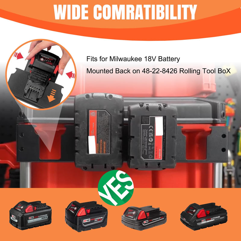 Milwaukee Packout M18 Battery Holder – 4-Slot Side-Mount Storage Compatible with Milwaukee M18 Battery，Tool-Free Installation
