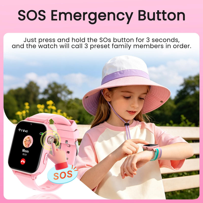 Kids smart Watch for Girls Boys 4g GPS Call Text-Smart Watch for Kids Game Camera Pedometer Alarm Clock Calculator-Kid Watches for Girls Boys 4-12 Ages Gifts Pink