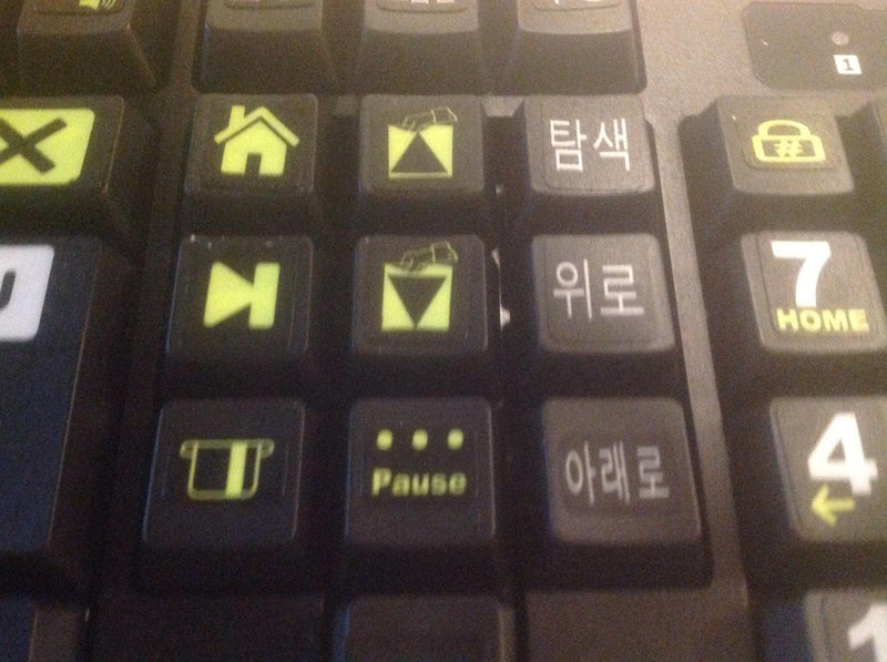 Korean Keyboard Stickers with Bold Bright Inlays. Large Symbols Will Not Wear, Smudge or Fade. Korean Conversion for All Laptop and Desktop Keyboards Also Free USB LED Light (White).