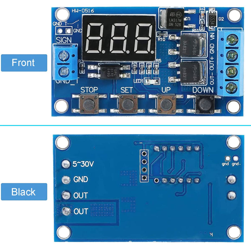 Youmile 2pcs Time Relay 230V - Interval 12V Control Switch 5V - 36V Digital LED Relay Board Timer Delay Module with Screwdriver Red and Black Cable