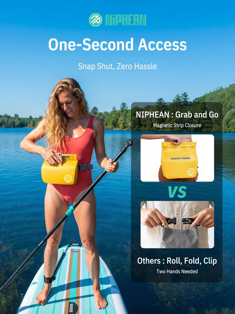 niphean IPX7 Waterproof Fanny Pack, Magnetic One-Hand Closure Dry Bag | Durable Waterproof Bag, for Kayaking, Paddle Boarding, Beach Cruise Essentials, 2.5L/7.5L Phone Pouch Dry Bags for Men Women Yellow
