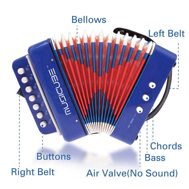 MUSICUBE Kid Accordion 10 Keys Small Accordion Musical Instrument for home and classroom Educational Toys Blue