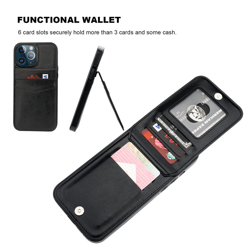 [AUSTRALIA] - KIHUWEY Compatible with iPhone 13 Pro Max Case Wallet with Credit Card Holder, Premium Leather Magnetic Clasp Kickstand Heavy Duty Protective Cover for iPhone 13 Pro Max 6.7 Inch(Black) Black 
