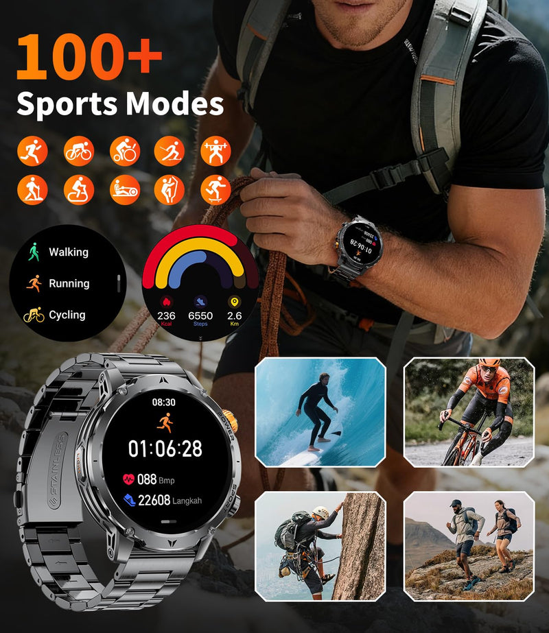 LIGE Smart Watches for Men,1.7" Smartwatch with 1000mah Battery,Flashlight,Bluetooth Call,100+ Sports Modes,Health Tracker,IP68 Waterproof,Fitness Tracker Watch for Android iOS(Black) Black