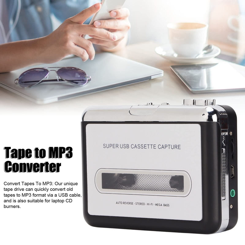 ASHATA Cassette to MP3 Converter Player, Portable Cassette Player with Headphones, 3.5mm Audio Jack, Convert Tapes to MP3 Cassette Tape Player for Laptop PC Car EC218
