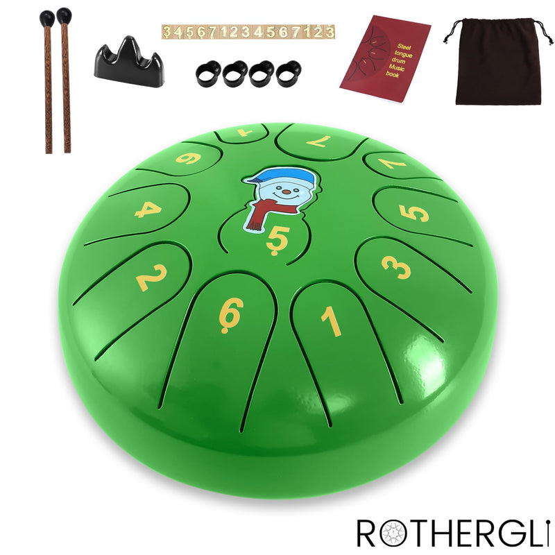 [AUSTRALIA] - Steel Tongue Drum -11 Note 6 Inch Tongue Drum Instrument - Hand Pan Drums with Music Book, Steel Handpan Drum Mallets and Carry Bag, C Major for Meditation or Yoga,Gift for Kid or Adults(Green) Green 