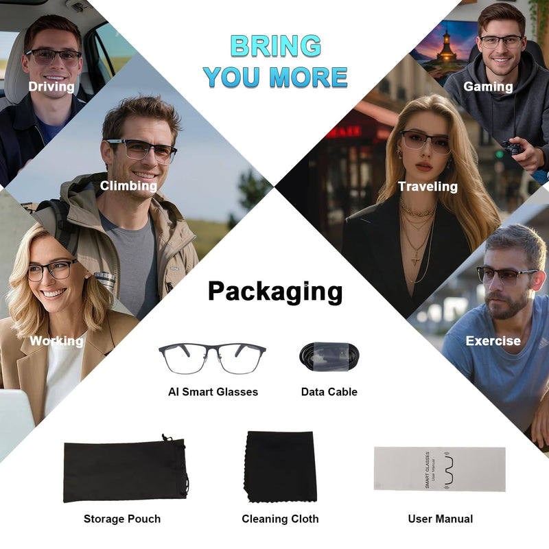AI Translation Glasses, Bluetooth Smart Glasses with Photochromic Lenses | 164-Language Real-Time Translation, Open-Ear Audio, Voice Assistant, Travel, Business, Daily Wear